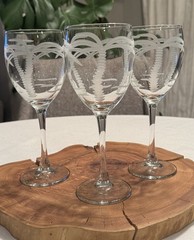 Rolf Glass Etched Palm Tree Crystal Wine Glasses 7 3/4” Set Of 3