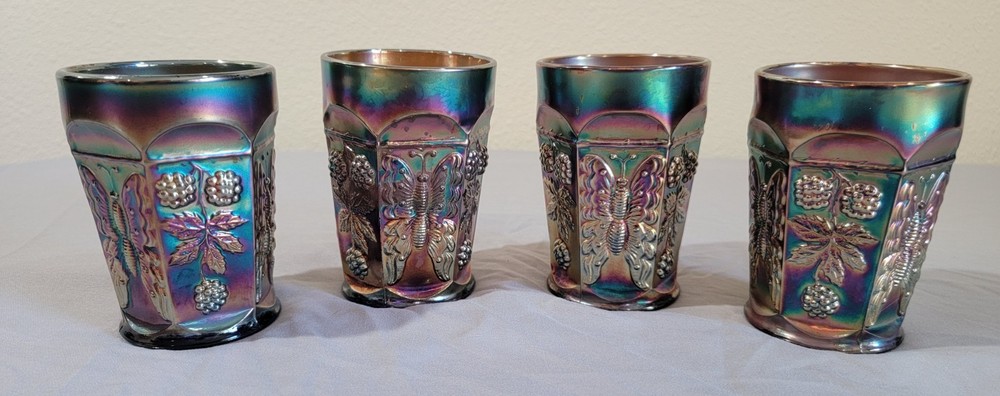 4 Fenton Carnival glass tumblers