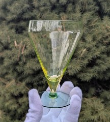 Rare! Vintage Utility Glass Works True Vaseline Bi-Colored Stemware UGWS-07