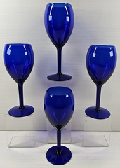 4) Pier 1 Cobalt Water Goblet Set Elegant Blue Stemware Drinking Glasses Bar Lot