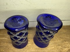 Vintage Felipe Derflingher MCM Cobalt Art Glass Caged Imprisoned Brutalist Glass