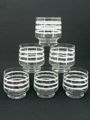 5 Pier 1 Imports White Bands 8 Oz Old Fashioned Glasses Set Clear Tumblers VTG