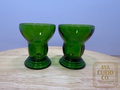 New Martinsville Moondrops Dark Green (Evergreen) Whiskey Glasses Set Of 2