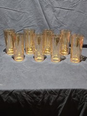 Set 6 Jeannette Hex Optic Glasses Iridescent Marigold Honeycomb 8 Oz 6.5″