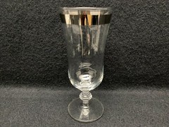 Vintage Lot of 5 Clear Goblets with Silver Band Footed Parfait Glasses 6 1/4″