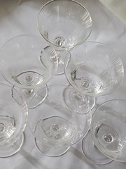 Vintage Set of 6 Crystal floral etched 3oz. aperitif / cordial wine glass 4.25″H