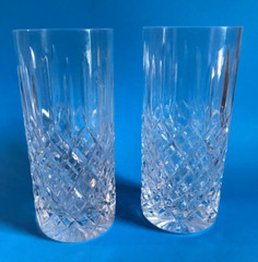 CLEAR CUT GLASS ~ CRISS CROSS HIGHBALL GLASS PAIR(2) ~ 12 Oz.