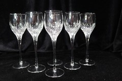 RARE FOSTORIA BLOWN CUT MONARCH VERTICAL CUT LINES 6 CORDIAL GOBLETS 7 1/8″ TALL