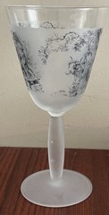 Frosted Satin Stemware Glass Wine Goblet Transfer Countryside Scene Print