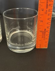 VTG Fisher-Price Toy Co Clear Etched Glass Drink Glasses 4 Pc Whiskey Glass 1987