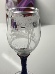 Pair Handmade Etched African Wildlife Wine Glasses Beaded Stems Decorative Box