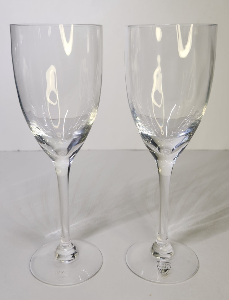 Pair Of Orrefors Optica Symphony Claret Wine Goblets 8.25 Crystal Clear Optic