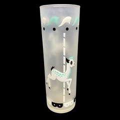 Libbey Carousel Tumblers Vintage Highball Frosted Deer Giraffe Circus Set of 2