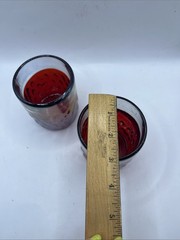 Hand Blown Rocks Drinking Tumbler Glass Red Iridescent Textured Pontil