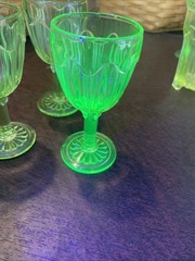 3 Vtg Colonial “Knife & Fork” Green 4-1/2” 3 Oz Tumblers 1934-1936 Uranium