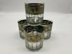 Vintage Cera ‘Golden Grapes’ Green Rocks Glasses 22-Karat Gold Old Fashioned MCM