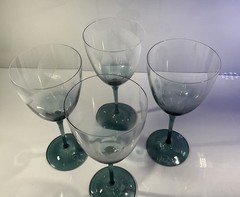 Czech Republic Aqua Wine Crystal Glasses Etched Lines Set of 4 Drinkware
