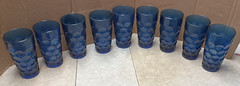 9 Imperial Glass Provincial Cobalt Blue Tumblers 10oz stand 6″ h x 3 1/8″d
