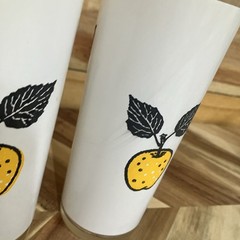 Vintage L Elliot HIGHBALL Glasses Fruit Apples Set Of 2