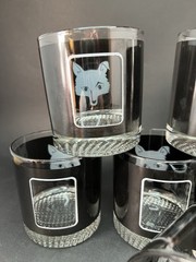 Whiskey Tumbler Low Ball Glass With Fox Motif Textured Weighted Base
