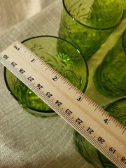 VTG Set 11 Olive Green Pressed Glass Tumblers 4″ Floral Scroll Rocks Juice Glass