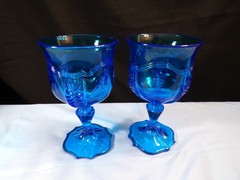 Set of 2 Fenton Blue Glass Empress Pattern Water Goblets 6 3/8″ Tall