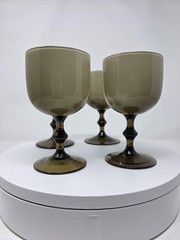 VTG Carlo Moretti Italy Cased Smoke and White Wine Goblet/Glasses MCM – 4ct