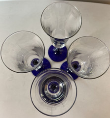 Set of 4 Vintage Cobalt Blue Stem Champagne Flute Glasses Flared Rim Bar Toast