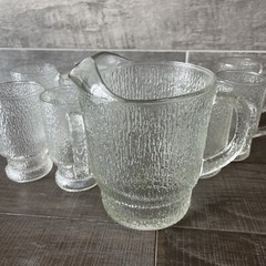 vintage Clear pitcher (1) and (9) glassware With Handles set 10 Pcs