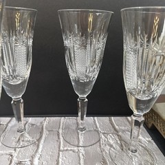 6 Unbranded Cut Crystal Wine Glasses 7 1/2″ vertical Fans & Cross Hatch RARE