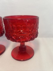 Ruby Red Glass Eye Winker Pattern Tall Sherbert EyeWinker Vintage Set Of 2