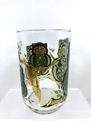 6 Vtg Libbey Owl Family Tumblers Embossed Stained Glass Look Drinking Glasses