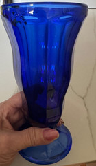 ANTIQUE 5 Cobalt Blue Goblets Panel Footed Glasses Water Ice Cream Ice Tea Malt