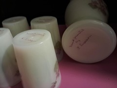 6 PC Fenton custard floral hand painted signed Uranium Lemonade set w/ Box