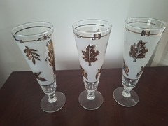 Libbey Golden Foliage Frosted Pilsner Beer Set of (3) Glasses Vintage MCM