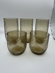 Vintage Anchor Hocking Sherwood Spicy Brown Glasses 5 Pc Set 3 Tumblers 2 Rocks