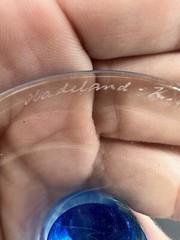 Pair Vintage Art Glass Blue Cocktail Wine Goblet Norway 1992 Signed Hadeland K.U