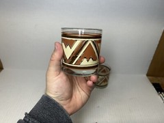 Vintage Libby Southwestern Whiskey Glasses Set of 4 Thick Bottom Brown Tan Black