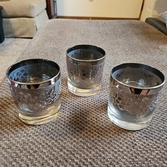 3 Vintage Thorpe Mid Century Silver Fade Lowball Glasses 3.5″