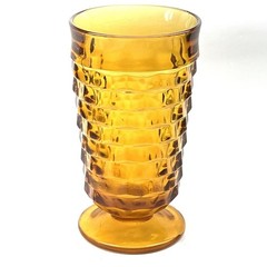 VTG~Indiana Whitehall~Cubist Colony Amber/Gold~Footed Iced Tea Glass~14oz. 6″