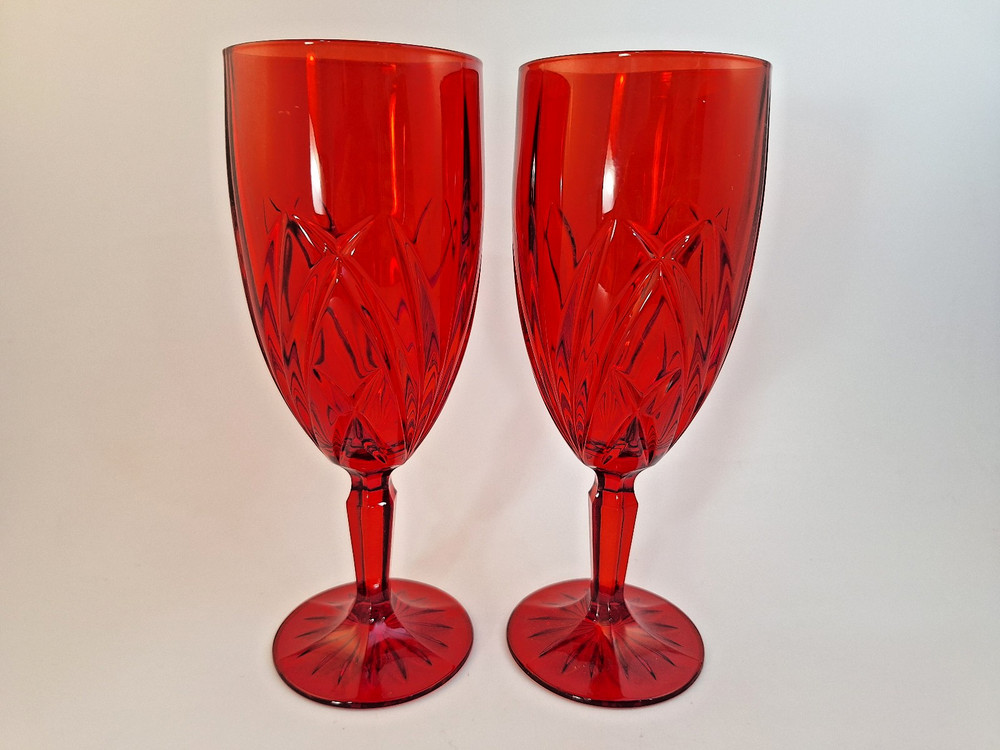 Set of 2 Waterford Brookside 8 3/8″ Red Iced Tea/Iced Beverage Water Glasses