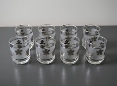 Libbey Juice Cocktail Glasses 3″ Silver Leaf Frosted Vintage MCM Set of 8 *READ