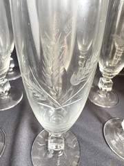 Set of 12 Vintage Reizart Crystal Parfait Glasses Cube Stem Etched Wheat Pattern