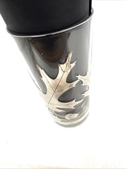 Silver Oak Leaf & Acorn Gold Guilt High Relief High Ball Glasses MCM 4 Vintage