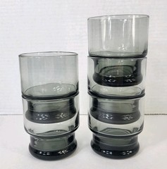 Set of 5 Libbey Smoke Gray 8 oz Juice Bourbon Whiskey Glasses Stackable Low Ball