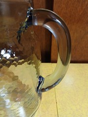 2 Libby Glass Water Pitchers Chateau Blue Sapphire Textured & Amber Optic Swirl