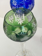 Set of 5 Imperlux Cut to Clear Wine Hock Glasses Cobalt Red Green Original Label