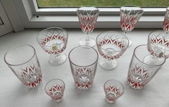 Very Rare Set of 16 Vintage VCM Reims France French Red Glasses