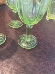 3 Vtg Colonial “Knife & Fork” Green 4-1/2” 3 Oz Tumblers 1934-1936 Uranium