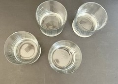 VTG Fisher-Price Toy Co Clear Etched Glass Drink Glasses 4 Pc Whiskey Glass 1987